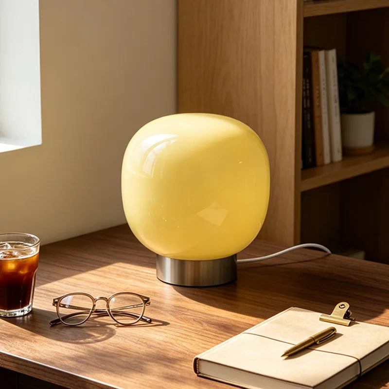 Murano Glass Mushroom Cone Black Base Table Lamp, Bauhaus Minimalist Bedside Lamp, Decor Light for Bedroom, Dorm & Living Room