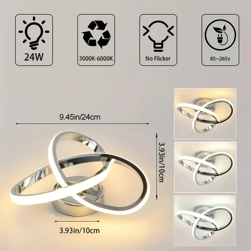 Modern LED Ceiling Light Silver Metal Texture Clover Line Design Suitable for Bedroom Hallway Kitchen Entrance Lighting Fixtures