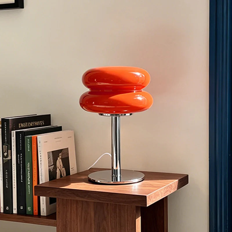 Murano Small Glass Burger Table Lamp, Cream Ins Aesthetic Bedside Lamp, Decor Light for Bedroom, Apartment & Coffee Shop