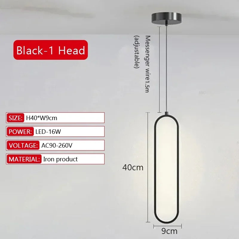 Nordic Aluminum LED Pendant Light - Black Style 1 Head