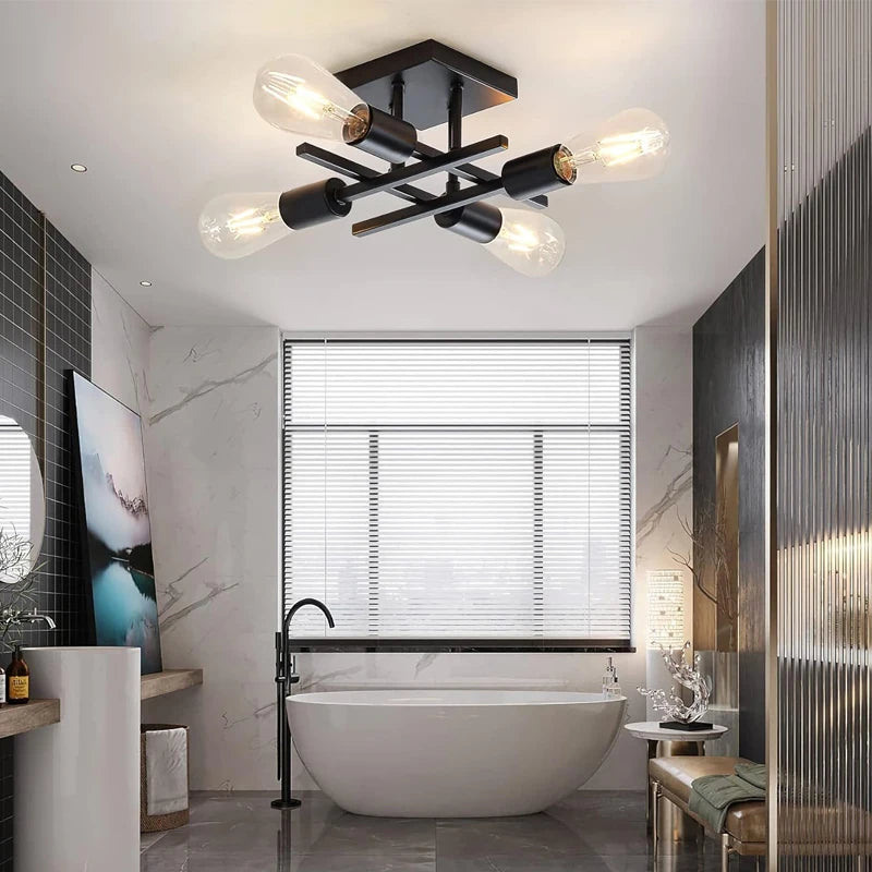 Modern Nordic 4-Light Ceiling Light, E27 Bulb Base, Living Room, Bedroom, Study Pendant Light (Without Bulb)