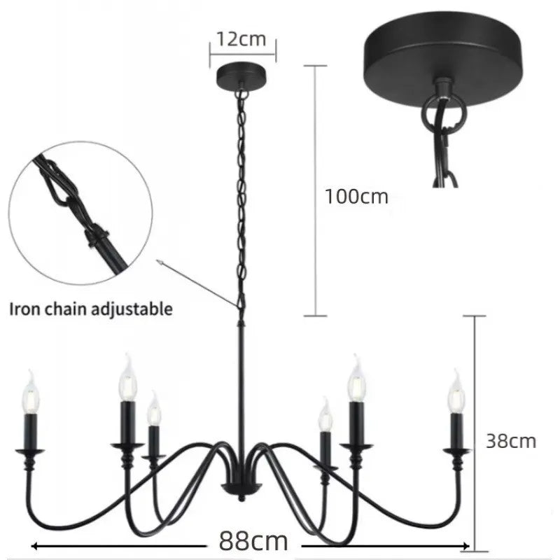Simple Black/Gold Pendant Lights Vintage Candle Suspension Lamps for Living Room Bedroom Restaurant E14 Chandeliers Lighting
