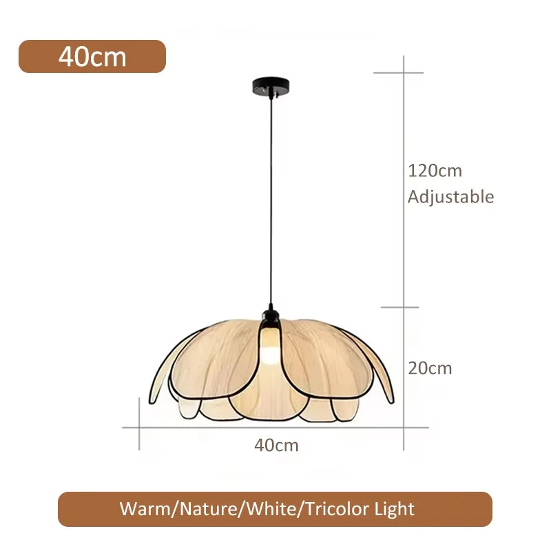 Rattan Woven Petal Pendant Lamp Retro LED Dining Room Chandelier Bedroom Living Restaurant Tea Room Home Decor Lighting Fixture