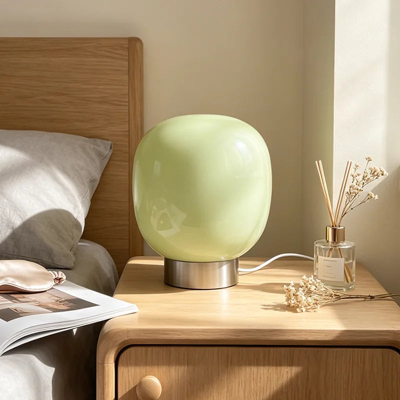 Murano Glass Mushroom Cone Black Base Table Lamp, Bauhaus Minimalist Bedside Lamp, Decor Light for Bedroom, Dorm & Living Room