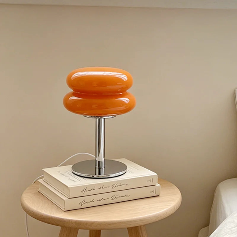 Murano Small Glass Burger Table Lamp, Cream Ins Aesthetic Bedside Lamp, Decor Light for Bedroom, Apartment & Coffee Shop