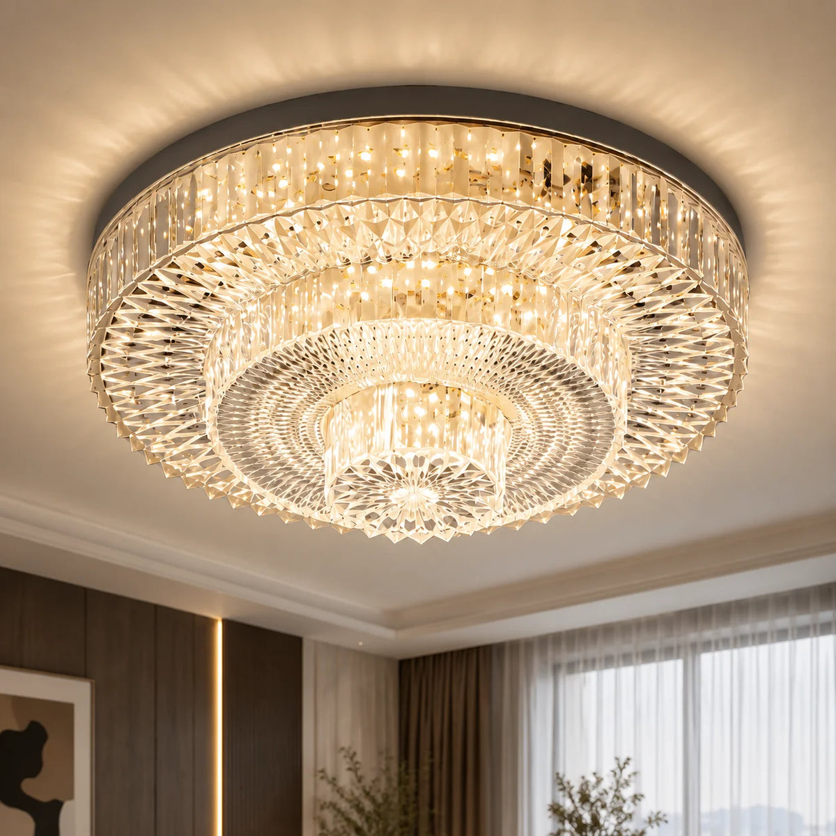 Modern LED Ceiling Lamp Crystal Circle Square - Energy Efficient Lighting for Bedroom Living Room - Adjustable 18W-48W - 85-265V