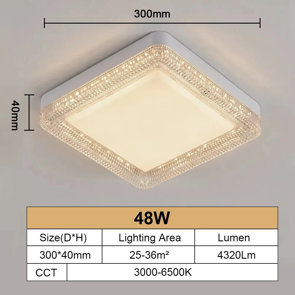 Modern LED Ceiling Lamp Crystal Circle Square - Energy Efficient Lighting for Bedroom Living Room - Adjustable 18W-48W - 85-265V