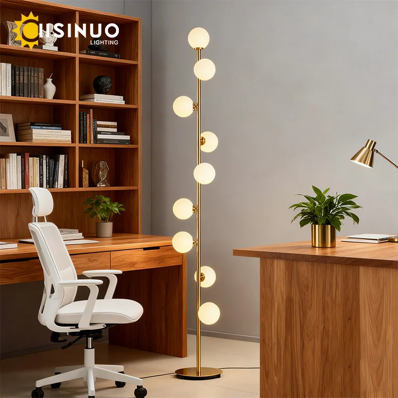 Living Room Floor Lamp Magic Beans Glass round Ball Bedside Standing Light H165Cm 9 Heads Lighting Fixture for Home Indoor Decor