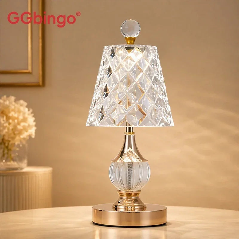 Luxury Crystal Desk Lamp Home Decor LED Table Light Rechargeable Bedside Light Reading Lamp