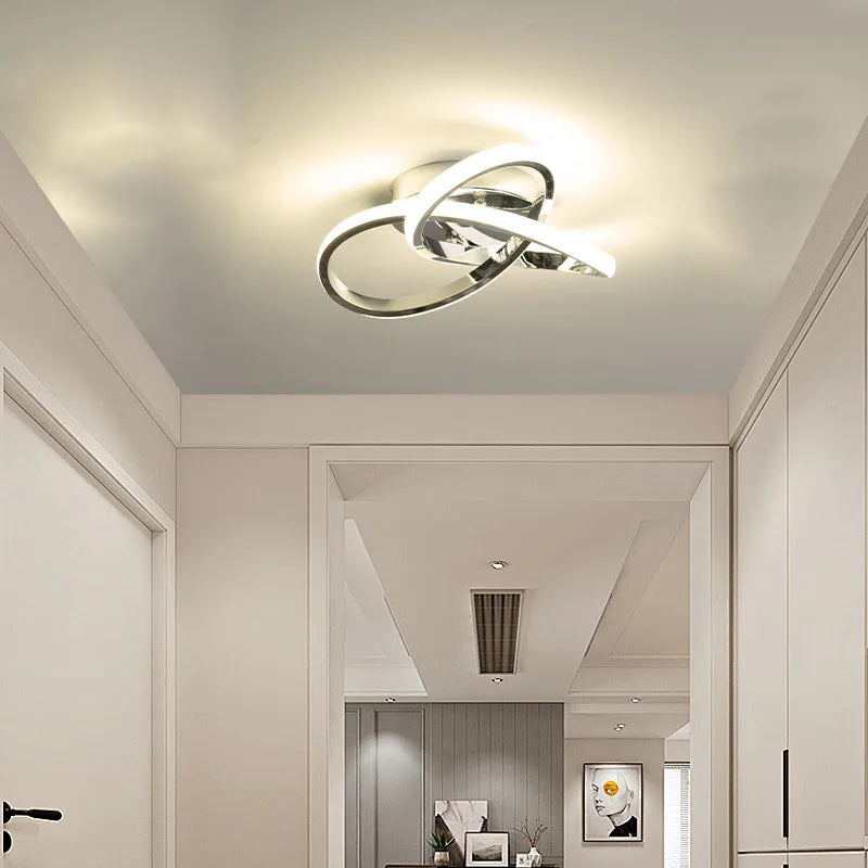 Modern LED Ceiling Light Silver Metal Texture Clover Line Design Suitable for Bedroom Hallway Kitchen Entrance Lighting Fixtures