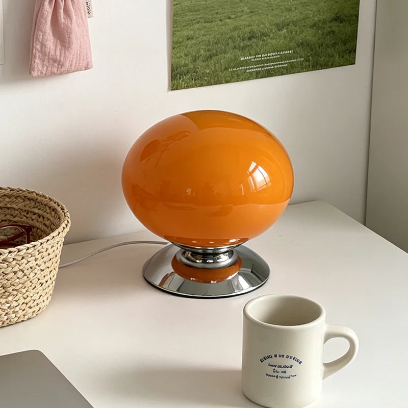 Gloss White Globe Shell Glass Table Lamp Italian Retro Bedside Lamp 3 Color Temperature Entrance Bedroom Homestay Decor Table