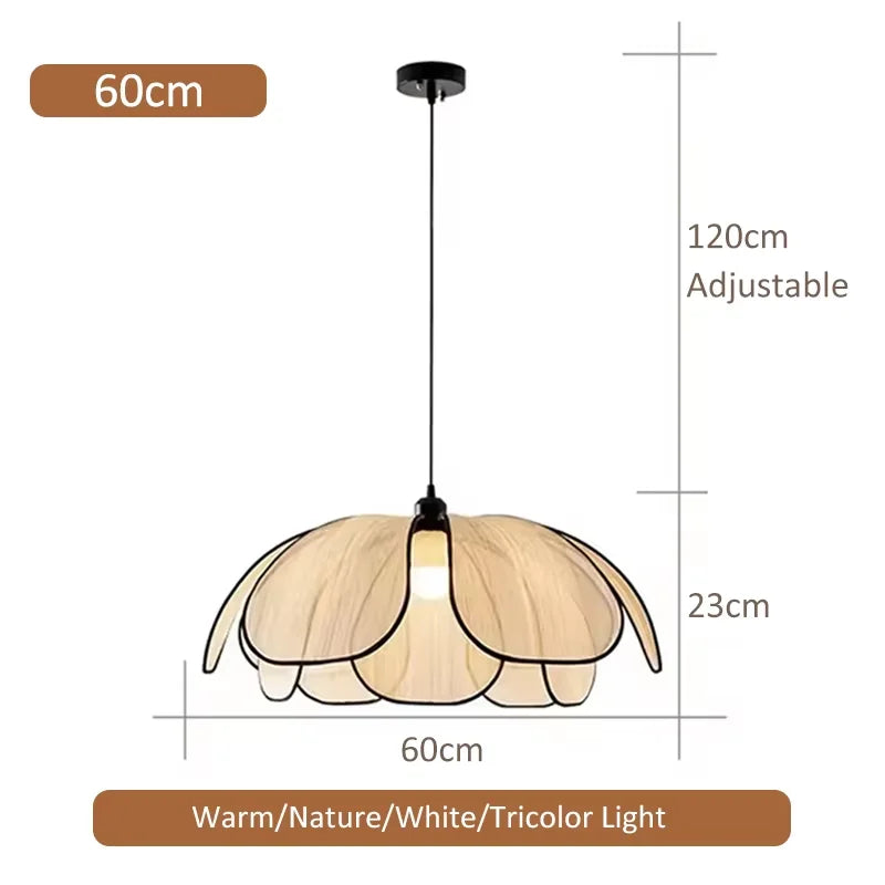 Rattan Woven Petal Pendant Lamp Retro LED Dining Room Chandelier Bedroom Living Restaurant Tea Room Home Decor Lighting Fixture