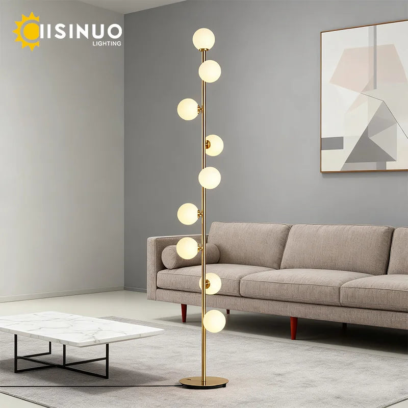 Living Room Floor Lamp Magic Beans Glass round Ball Bedside Standing Light H165Cm 9 Heads Lighting Fixture for Home Indoor Decor