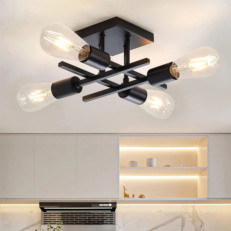 Modern Nordic 4-Light Ceiling Light, E27 Bulb Base, Living Room, Bedroom, Study Pendant Light (Without Bulb)