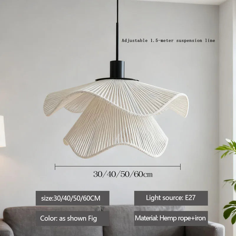 Hemp Rope Flower Pendant Lamp LED Chandelier Home Decoration Living Room Dining Indoor Bedroom Bedside Height Adjustable