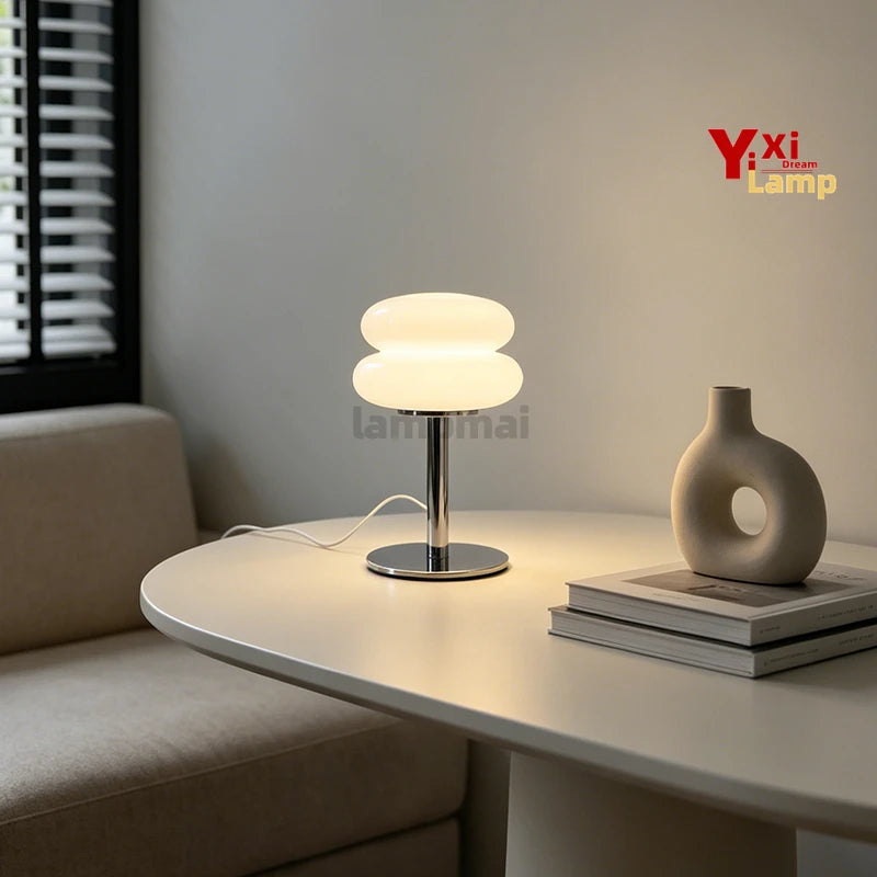 Murano Small Glass Burger Table Lamp, Cream Ins Aesthetic Bedside Lamp, Decor Light for Bedroom, Apartment & Coffee Shop