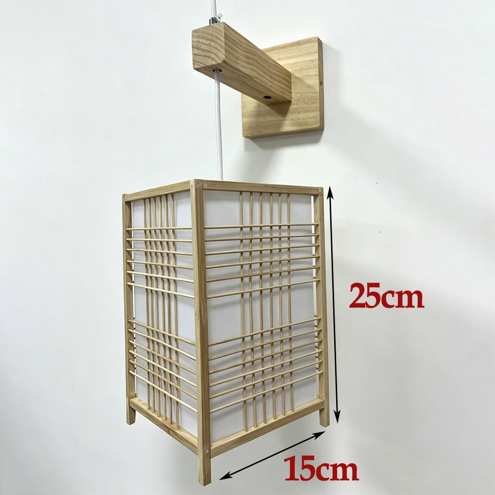 Retro Japanese Style Bamboo Wall Lamp Restaurant Rattan Lighting Bedside Bedroom Farmhouse Country Interior Background Wall Lamp