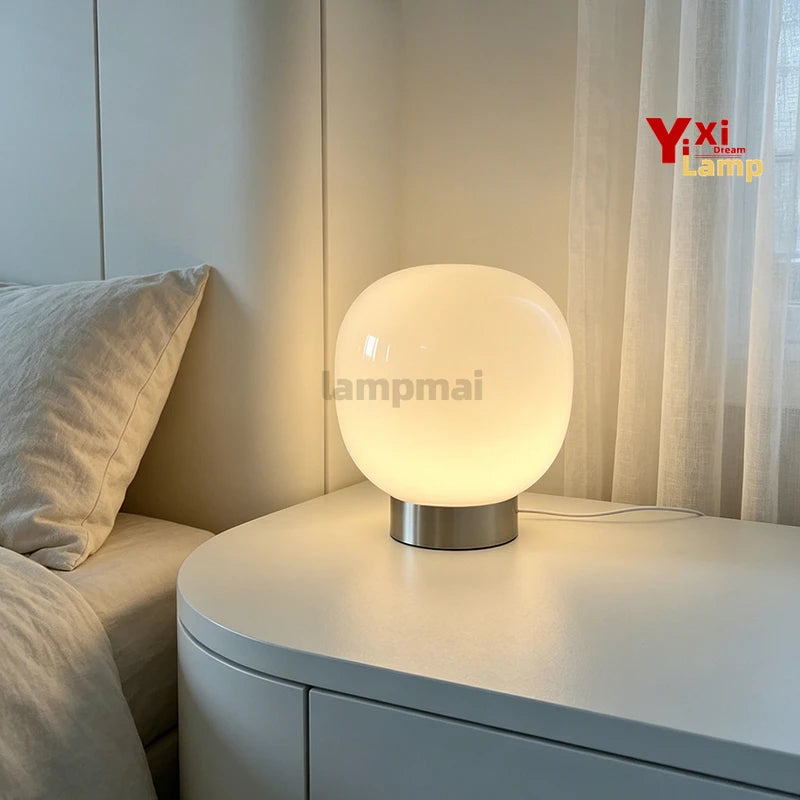 Murano Glass Mushroom Cone Black Base Table Lamp, Bauhaus Minimalist Bedside Lamp, Decor Light for Bedroom, Dorm & Living Room