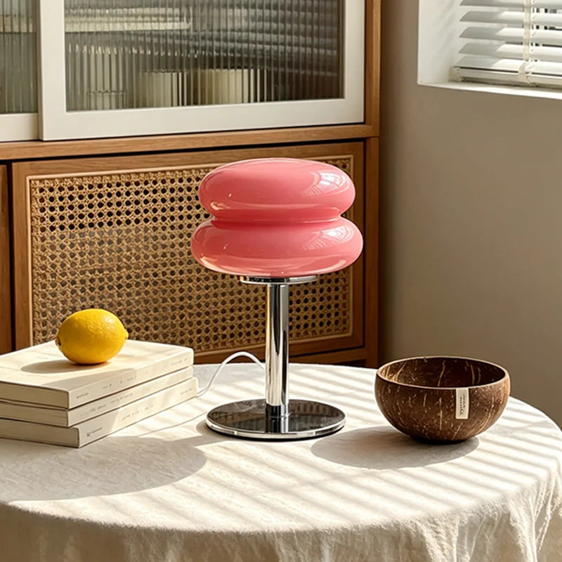 Murano Small Glass Burger Table Lamp, Cream Ins Aesthetic Bedside Lamp, Decor Light for Bedroom, Apartment & Coffee Shop