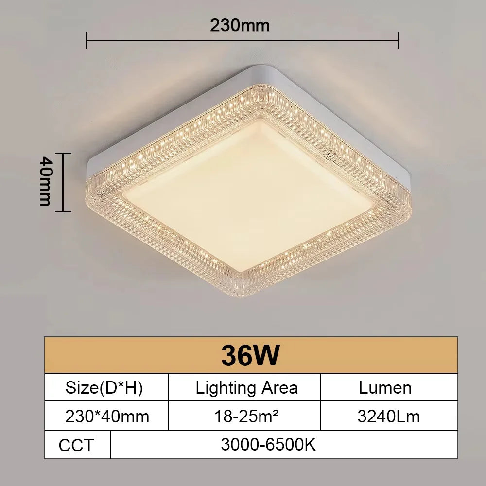 Modern LED Ceiling Lamp Crystal Circle Square - Energy Efficient Lighting for Bedroom Living Room - Adjustable 18W-48W - 85-265V