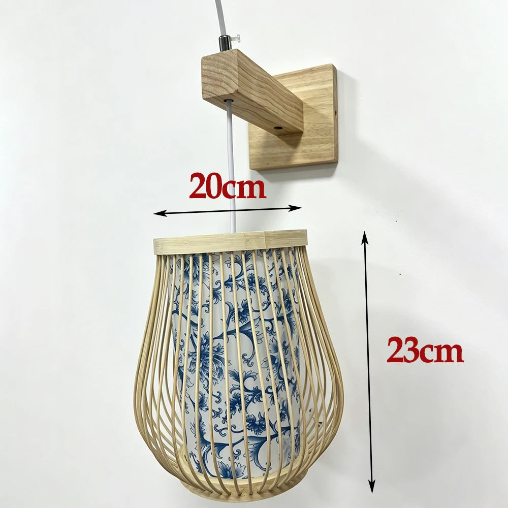 Retro Japanese Style Bamboo Wall Lamp Restaurant Rattan Lighting Bedside Bedroom Farmhouse Country Interior Background Wall Lamp
