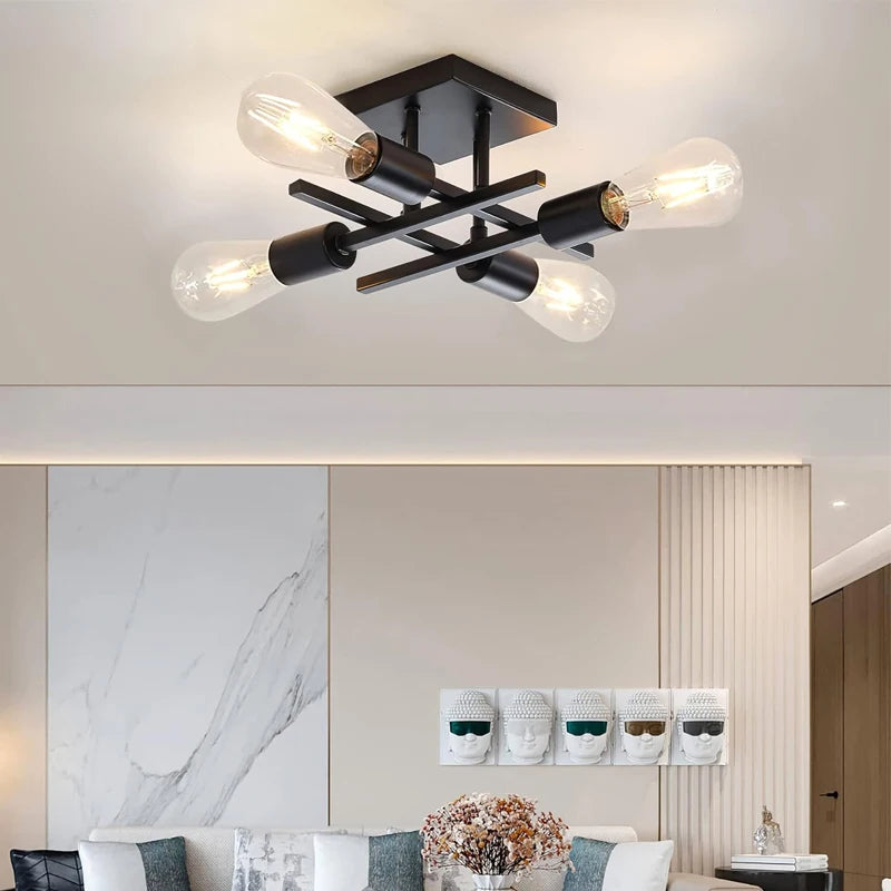 Modern Nordic 4-Light Ceiling Light, E27 Bulb Base, Living Room, Bedroom, Study Pendant Light (Without Bulb)