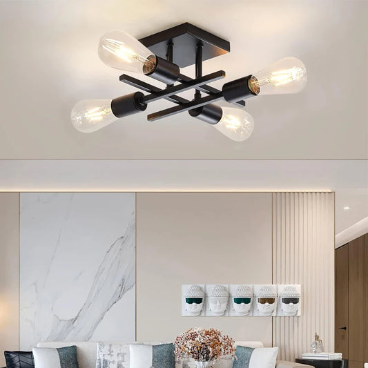 Modern Nordic 4-Light Ceiling Light, E27 Bulb Base, Living Room, Bedroom, Study Pendant Light (Without Bulb)