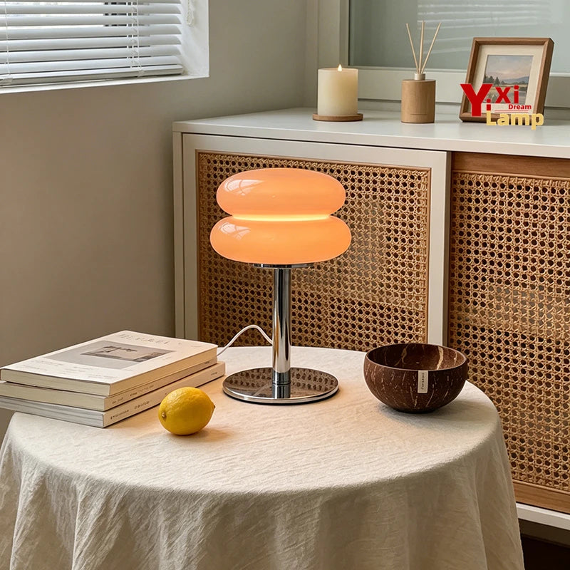 Murano Small Glass Burger Table Lamp, Cream Ins Aesthetic Bedside Lamp, Decor Light for Bedroom, Apartment & Coffee Shop