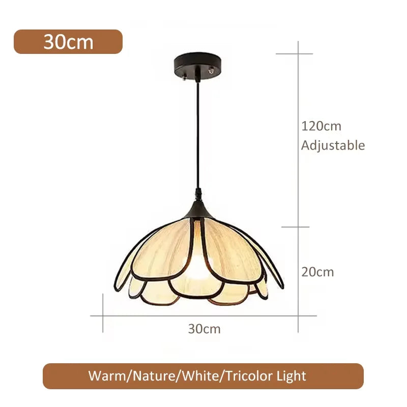 Rattan Woven Petal Pendant Lamp Retro LED Dining Room Chandelier Bedroom Living Restaurant Tea Room Home Decor Lighting Fixture