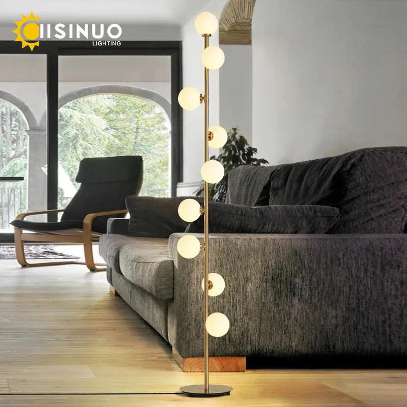 Living Room Floor Lamp Magic Beans Glass round Ball Bedside Standing Light H165Cm 9 Heads Lighting Fixture for Home Indoor Decor