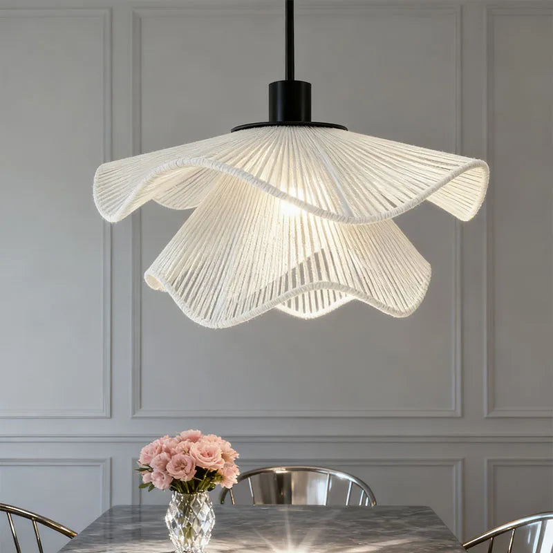 Hemp Rope Flower Pendant Lamp LED Chandelier Home Decoration Living Room Dining Indoor Bedroom Bedside Height Adjustable