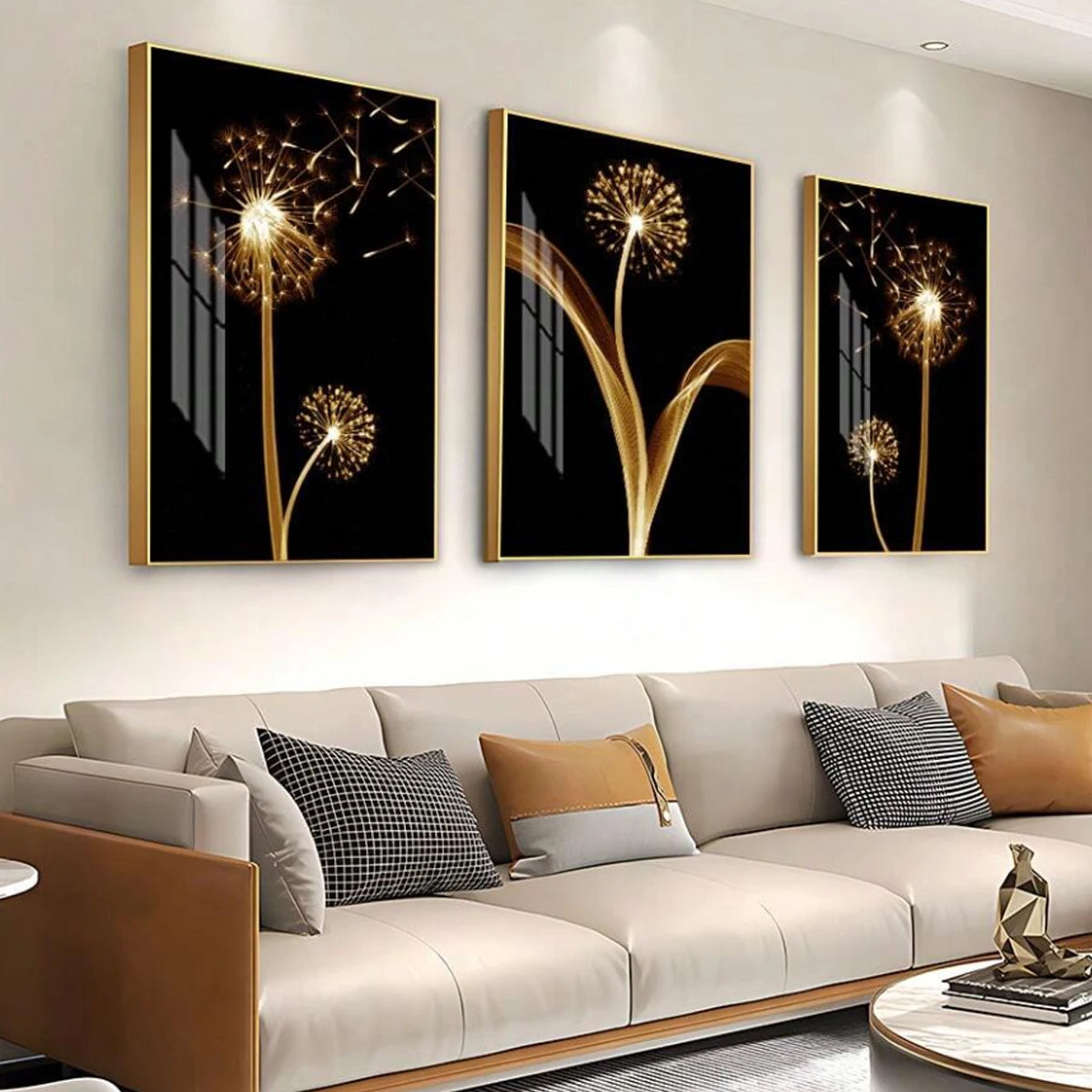 Golden Dandelion Canvas Wall Art Set