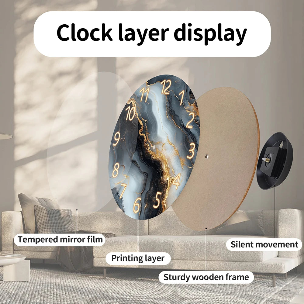 Blue & Gold Marble Wall Clock
