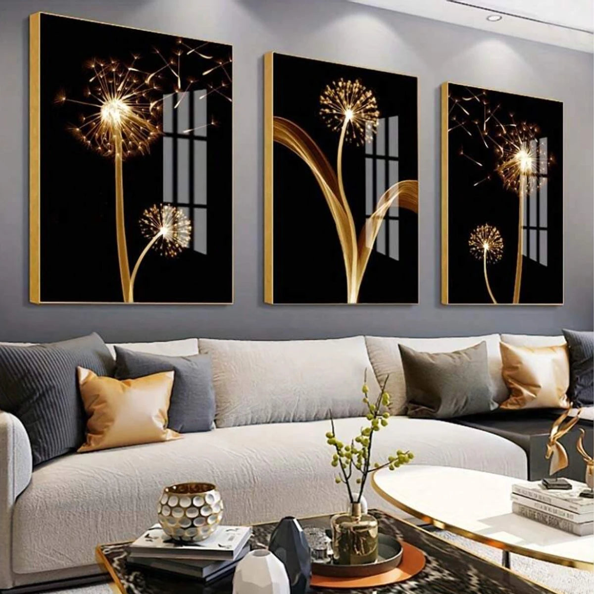 Golden Dandelion Canvas Wall Art Set