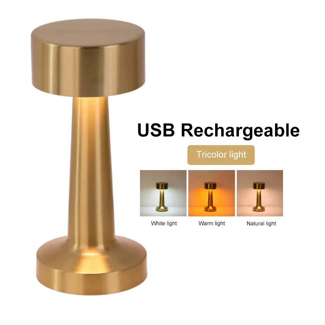Metal Rechargeable Touch Table Lamp - Gold