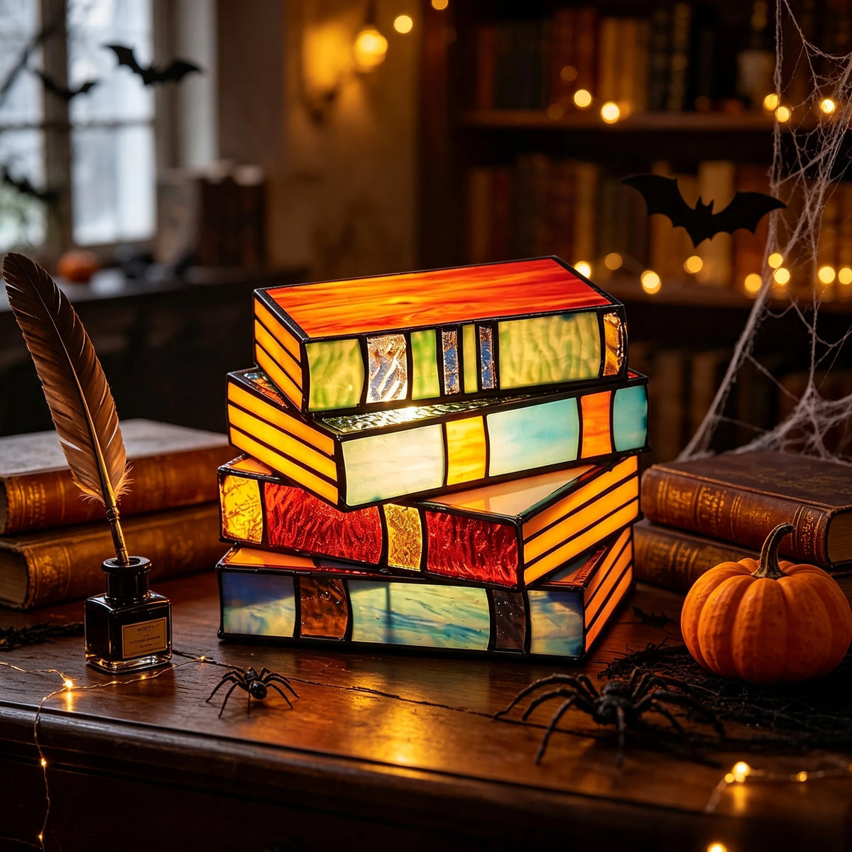 Stacked Books Rainbow Glow Planter