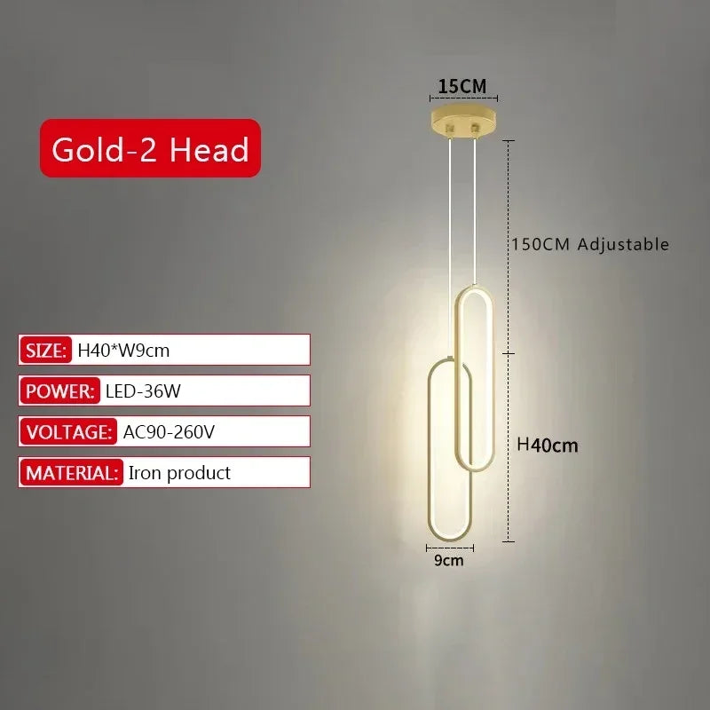 Nordic Aluminum LED Pendant Light - Gold Style 2 Heads