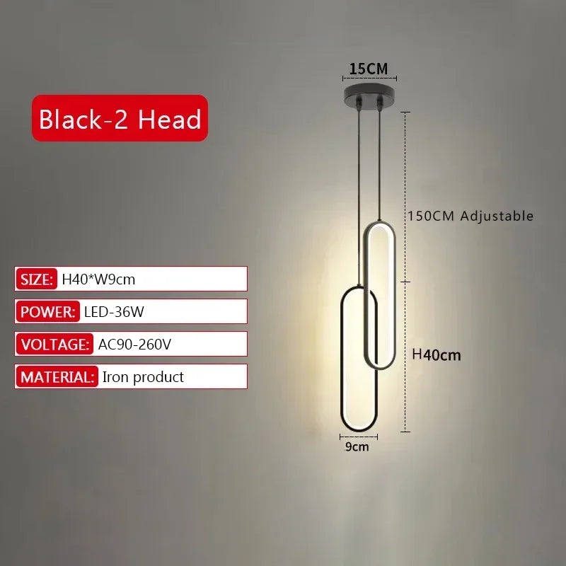 Nordic Aluminum LED Pendant Light - Black Style 2 Heads