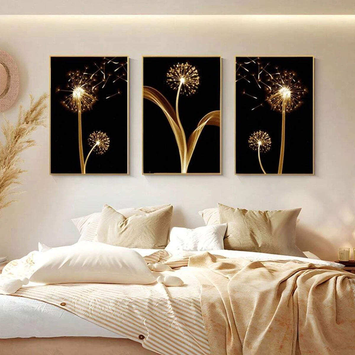 Golden Dandelion Canvas Wall Art Set