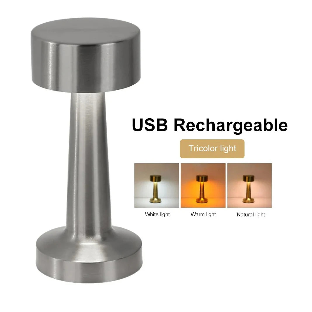 Metal Rechargeable Touch Table Lamp - Silver