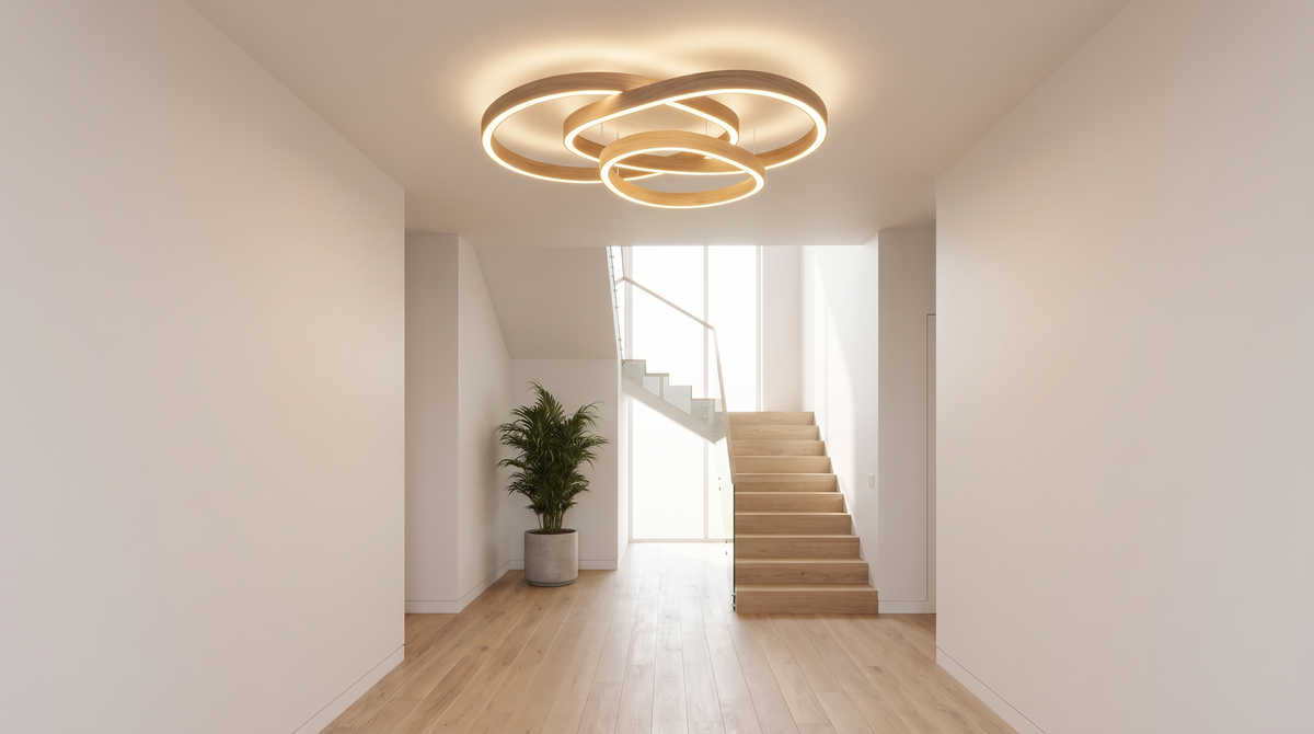 Flush ceiling light in a bright hallway