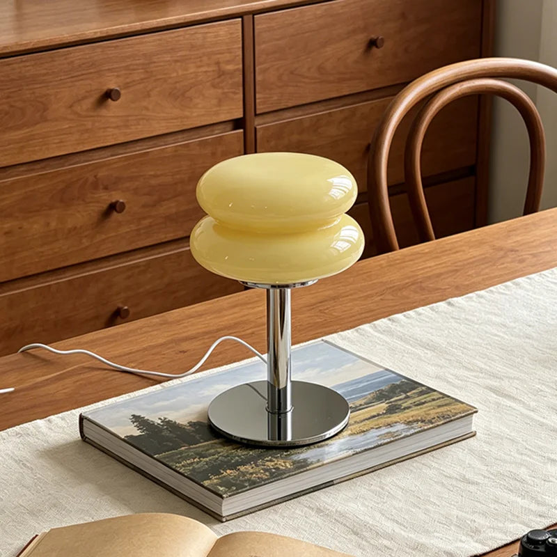 Murano Small Glass Burger Table Lamp, Cream Ins Aesthetic Bedside Lamp, Decor Light for Bedroom, Apartment & Coffee Shop