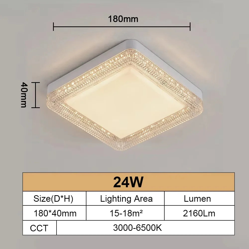 Modern LED Ceiling Lamp Crystal Circle Square - Energy Efficient Lighting for Bedroom Living Room - Adjustable 18W-48W - 85-265V