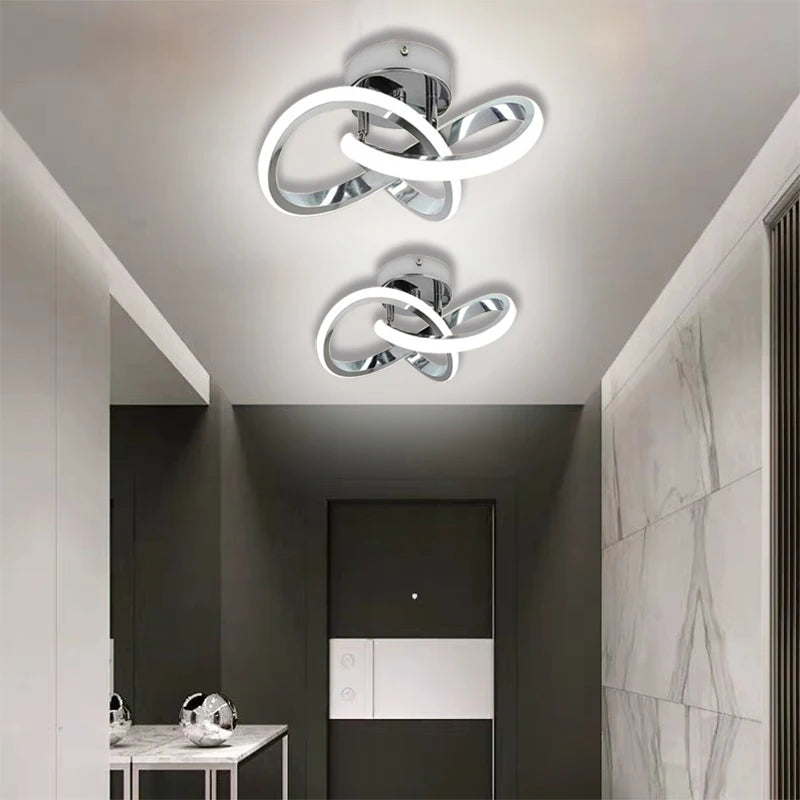 Modern LED Ceiling Light Silver Metal Texture Clover Line Design Suitable for Bedroom Hallway Kitchen Entrance Lighting Fixtures