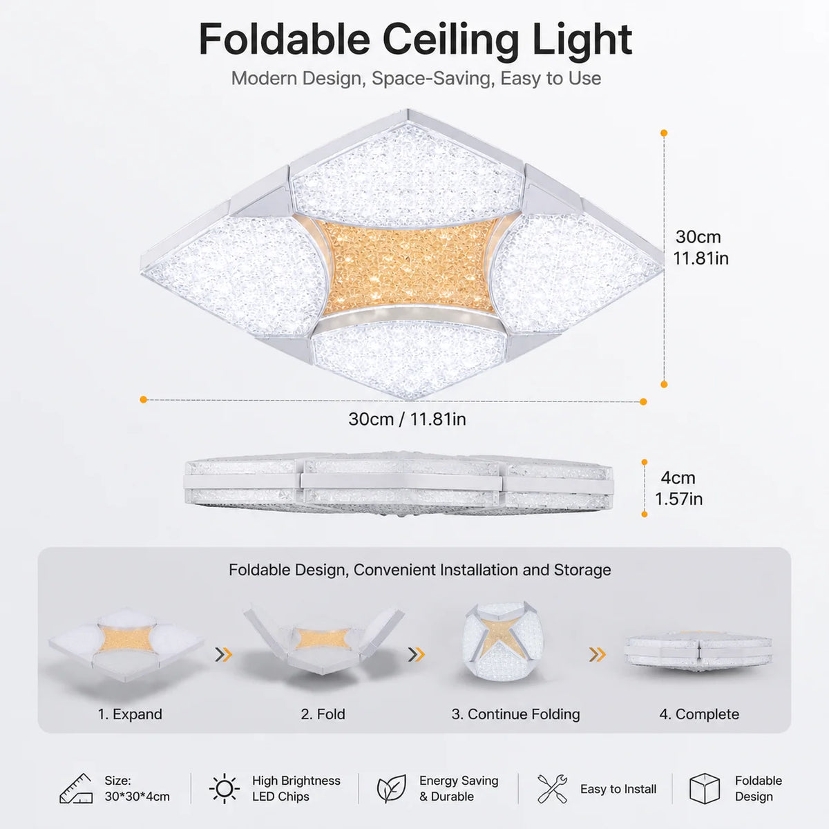 Modern LED Ceiling Lamp Crystal Circle Square - Energy Efficient Lighting for Bedroom Living Room - Adjustable 18W-48W - 85-265V