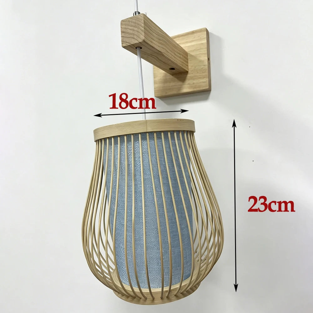 Retro Japanese Style Bamboo Wall Lamp Restaurant Rattan Lighting Bedside Bedroom Farmhouse Country Interior Background Wall Lamp