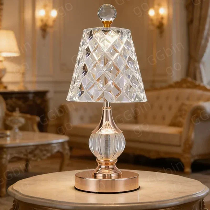 Luxury Crystal Desk Lamp Home Decor LED Table Light Rechargeable Bedside Light Reading Lamp