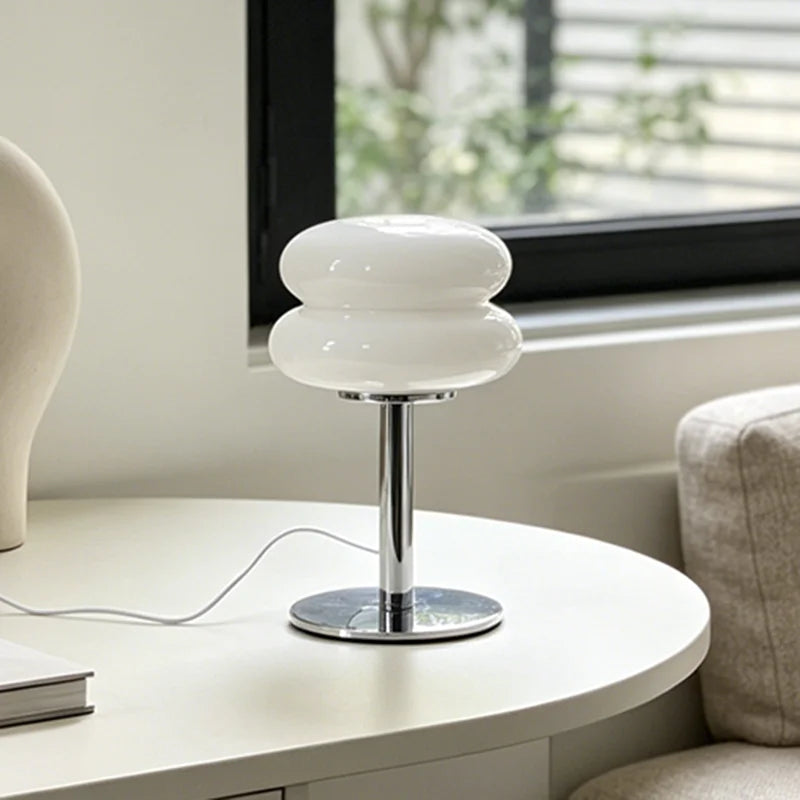 Murano Small Glass Burger Table Lamp, Cream Ins Aesthetic Bedside Lamp, Decor Light for Bedroom, Apartment & Coffee Shop