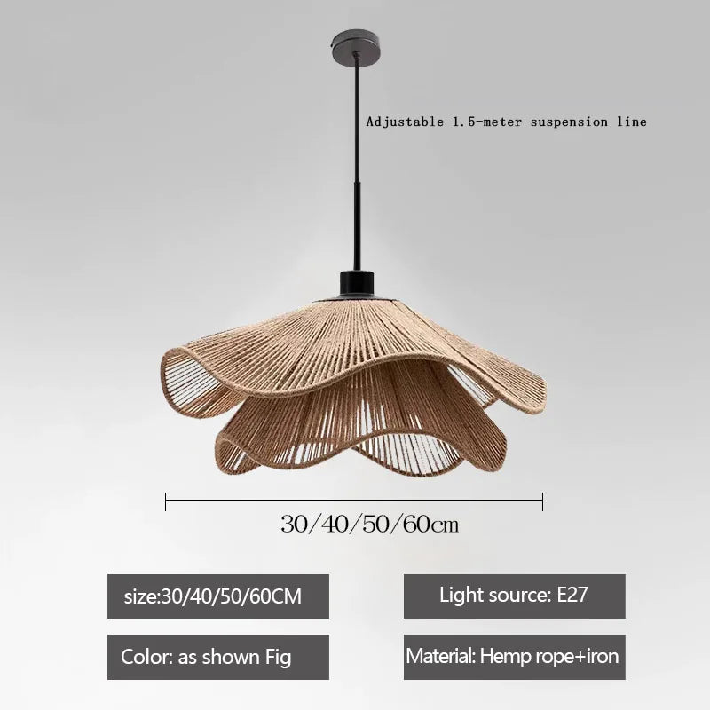 Hemp Rope Flower Pendant Lamp LED Chandelier Home Decoration Living Room Dining Indoor Bedroom Bedside Height Adjustable