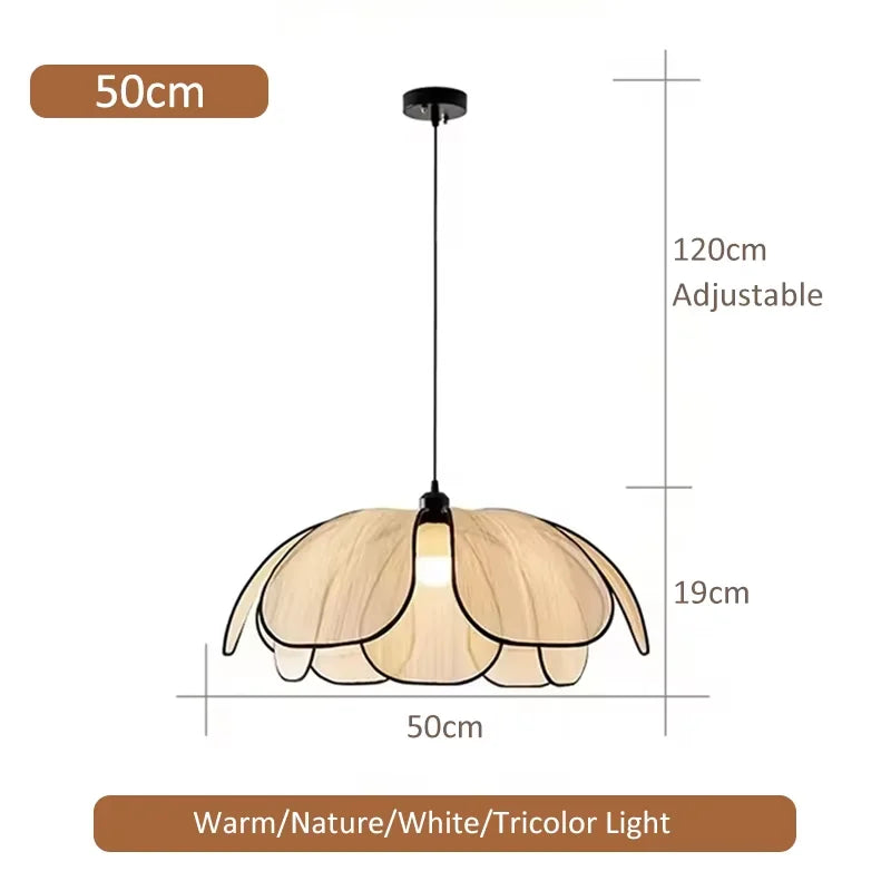 Rattan Woven Petal Pendant Lamp Retro LED Dining Room Chandelier Bedroom Living Restaurant Tea Room Home Decor Lighting Fixture